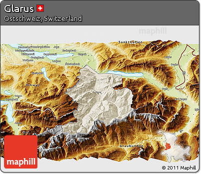 Shaded Relief 3D Map of Glarus, physical outside