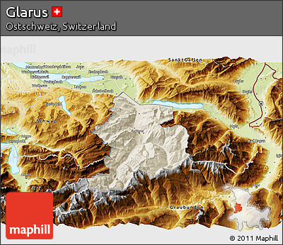 Shaded Relief 3D Map of Glarus, physical outside