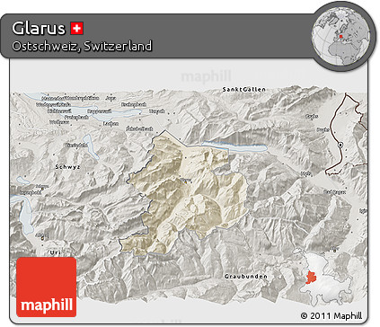Shaded Relief 3D Map of Glarus, semi-desaturated