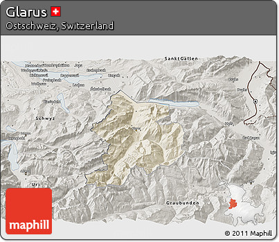 Shaded Relief 3D Map of Glarus, semi-desaturated
