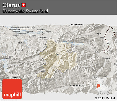 Shaded Relief 3D Map of Glarus, semi-desaturated
