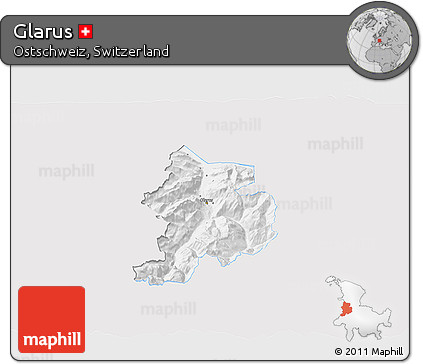 Silver Style 3D Map of Glarus, single color outside