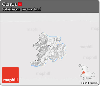 Silver Style 3D Map of Glarus, single color outside