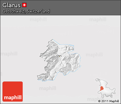 Silver Style 3D Map of Glarus, single color outside