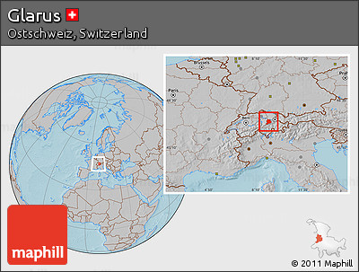 Gray Location Map of Glarus, within the entire country, hill shading