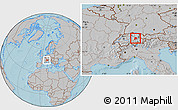 Gray Location Map of Glarus, within the entire country, hill shading