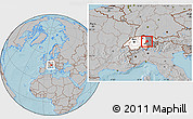 Gray Location Map of Glarus, highlighted country, highlighted parent region, within the entire country, hill shading