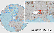 Gray Location Map of Glarus, highlighted country, highlighted parent region, hill shading