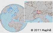 Gray Location Map of Glarus, highlighted parent region, hill shading