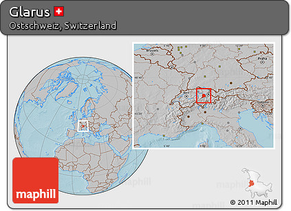 Gray Location Map of Glarus, hill shading