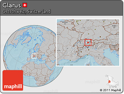Gray Location Map of Glarus, hill shading