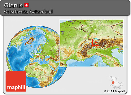 Physical Location Map of Glarus, within the entire country