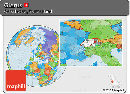 Political Location Map of Glarus, highlighted country, highlighted parent region, within the entire country