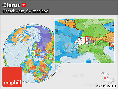 Political Location Map of Glarus, highlighted country, highlighted parent region, within the entire country