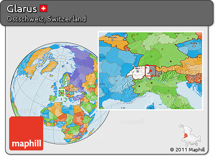 Political Location Map of Glarus, highlighted country, highlighted parent region