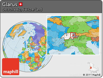 Political Location Map of Glarus, highlighted country, highlighted parent region