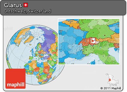 Political Location Map of Glarus, highlighted parent region, within the entire country