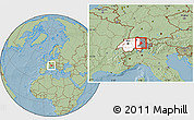 Savanna Style Location Map of Glarus, highlighted country, highlighted parent region, hill shading