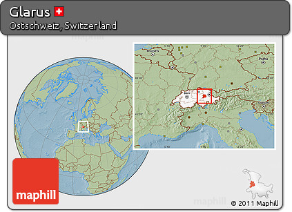 Savanna Style Location Map of Glarus, highlighted country, hill shading