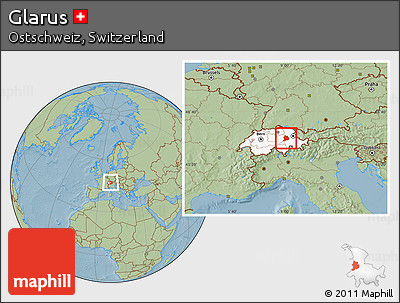 Savanna Style Location Map of Glarus, highlighted country, hill shading