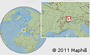 Savanna Style Location Map of Glarus, highlighted parent region, within the entire country, hill shading