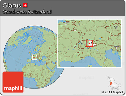 Savanna Style Location Map of Glarus, highlighted parent region