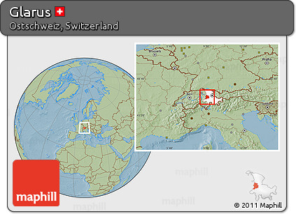 Savanna Style Location Map of Glarus, highlighted parent region, hill shading