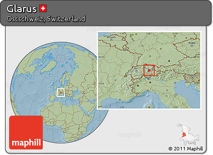 Savanna Style Location Map of Glarus, hill shading