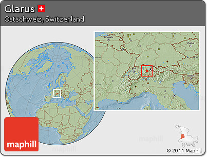 Savanna Style Location Map of Glarus, hill shading