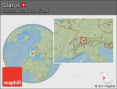Savanna Style Location Map of Glarus, hill shading