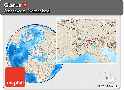 Shaded Relief Location Map of Glarus