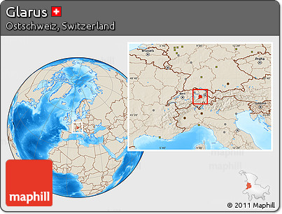 Shaded Relief Location Map of Glarus