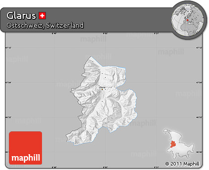 Gray Map of Glarus, single color outside