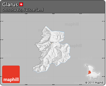 Gray Map of Glarus, single color outside