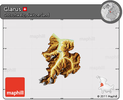 Physical Map of Glarus, cropped outside