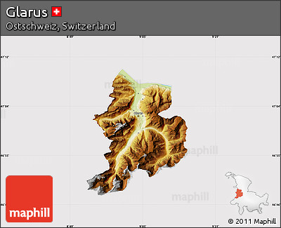 Physical Map of Glarus, cropped outside