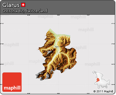 Physical Map of Glarus, cropped outside