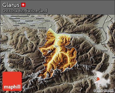 Physical Map of Glarus, darken, semi-desaturated