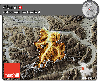 Physical Map of Glarus, darken, semi-desaturated
