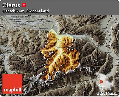 Physical Map of Glarus, darken, semi-desaturated