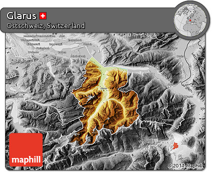 Physical Map of Glarus, desaturated