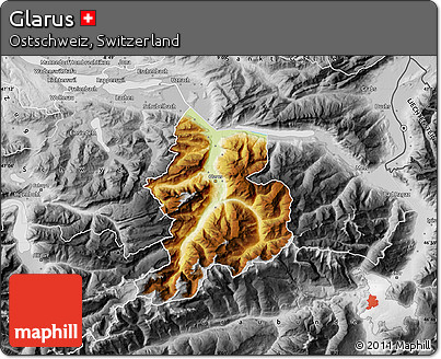 Physical Map of Glarus, desaturated