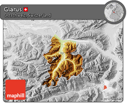 Physical Map of Glarus, lighten, desaturated
