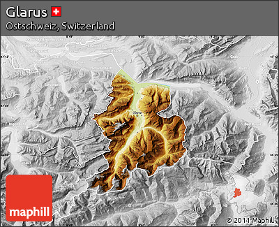 Physical Map of Glarus, lighten, desaturated