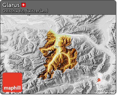 Physical Map of Glarus, lighten, desaturated