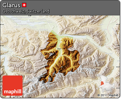 Physical Map of Glarus, lighten