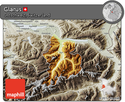 Physical Map of Glarus, semi-desaturated
