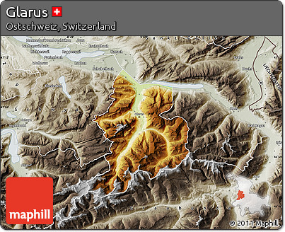 Physical Map of Glarus, semi-desaturated