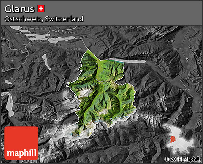 Satellite Map of Glarus, darken, desaturated