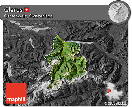 Satellite Map of Glarus, darken, desaturated